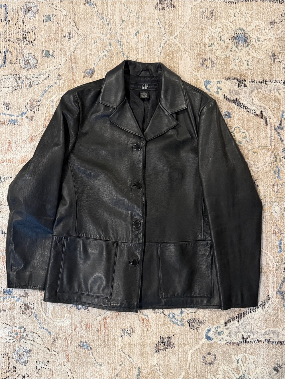 GAP Black Leather Button-Front Jacket Blazer for Women (Medium)